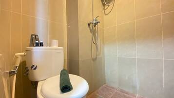 Douche, articles de toilette gratuits, serviettes fournies