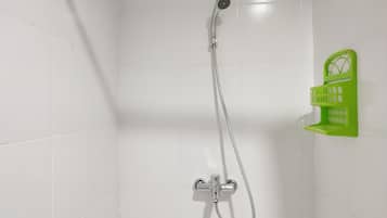 Shower, free toiletries, towels, soap