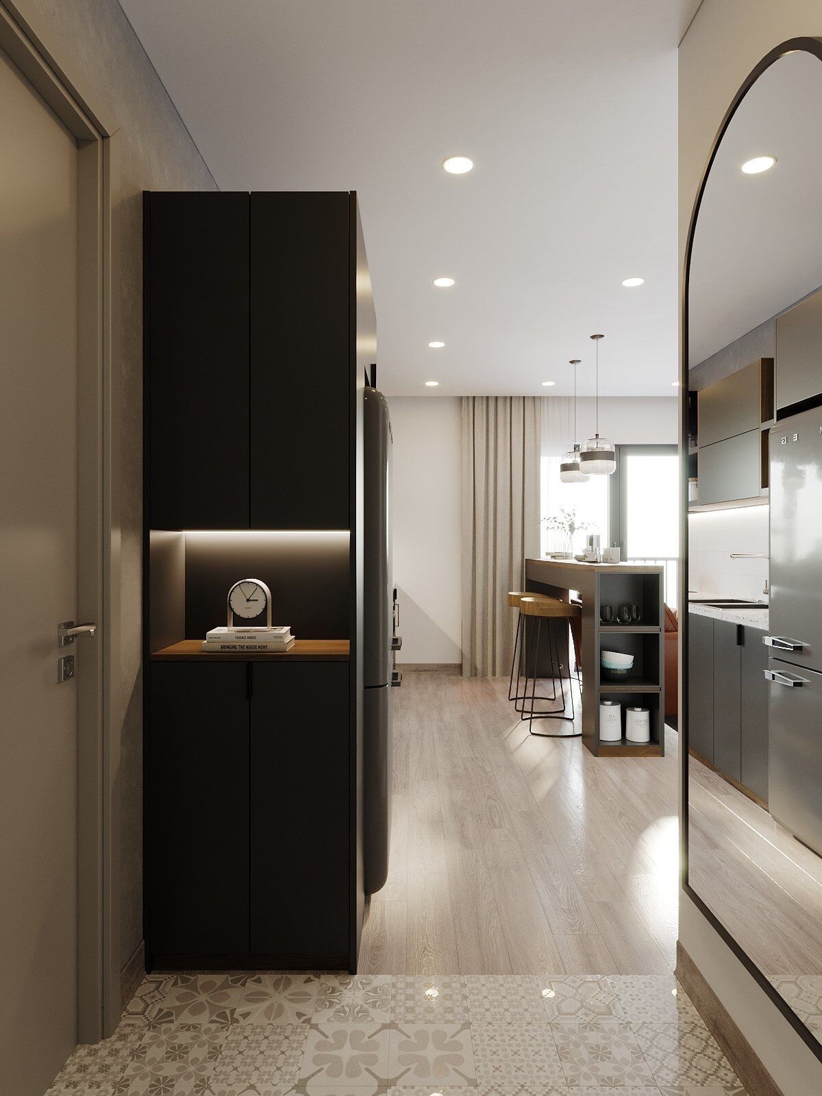 Luxury Apartment | Private kitchen | Fridge, cleaning supplies, paper towels