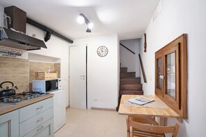 Fridge, microwave, stovetop, electric kettle