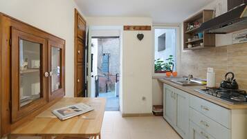 Fridge, microwave, stovetop, electric kettle