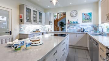 Fridge, microwave, dishwasher, high chair