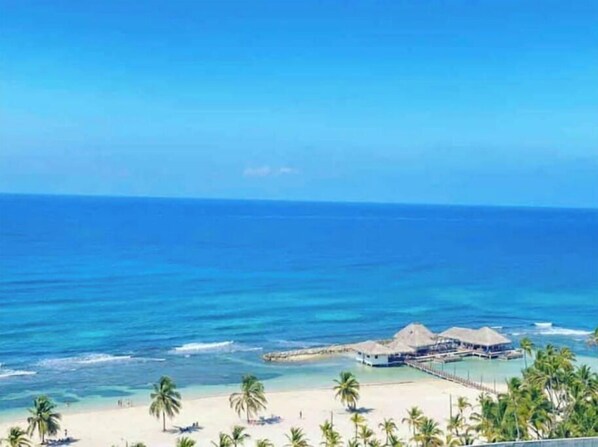 Guests can enjoy stunning ocean views from their thatched-roof accommodations.