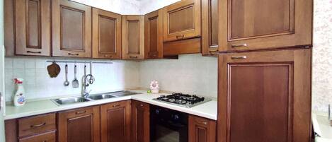 Fridge, oven, stovetop, coffee/tea maker