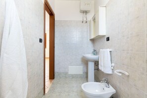 Regadera, secadora de cabello, bidet, toallas 