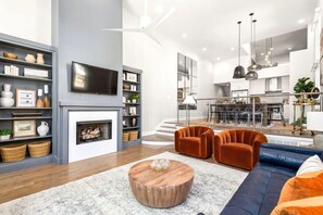 TV, fireplace, offices