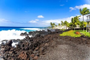 A coastal hotel with a rocky shoreline, palm trees, and ocean views. - Keauhou Kona Surf and Racquet Club 2 304 (Kailua-Kona)