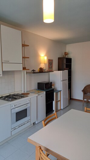 Kühlschrank, Mikrowelle, Herdplatte, Wasserkocher mit Kaffee-/Teezubehör