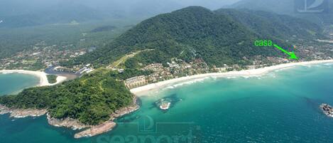 On the beach, sun loungers