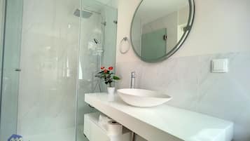 Ensemble douche/baignoire, sèche-cheveux, serviettes fournies