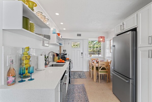 Fridge, microwave, oven, stovetop - 🌴 The Sunshine House Gameroom coming soon! <br>🌴 Duplex with upstairs & downstairs units and no interior access. Perfect for 2 families who like to travel together. <br>🌴 Outdoor dining <br>🌴 Within walking distance of 2 restaurants<br>🌴 Close t (Fernandina Beach)