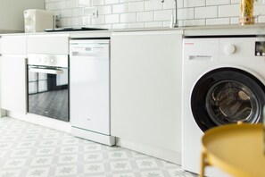 Fridge, microwave, oven, dishwasher