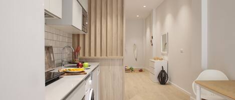 Fridge, microwave, oven, dishwasher