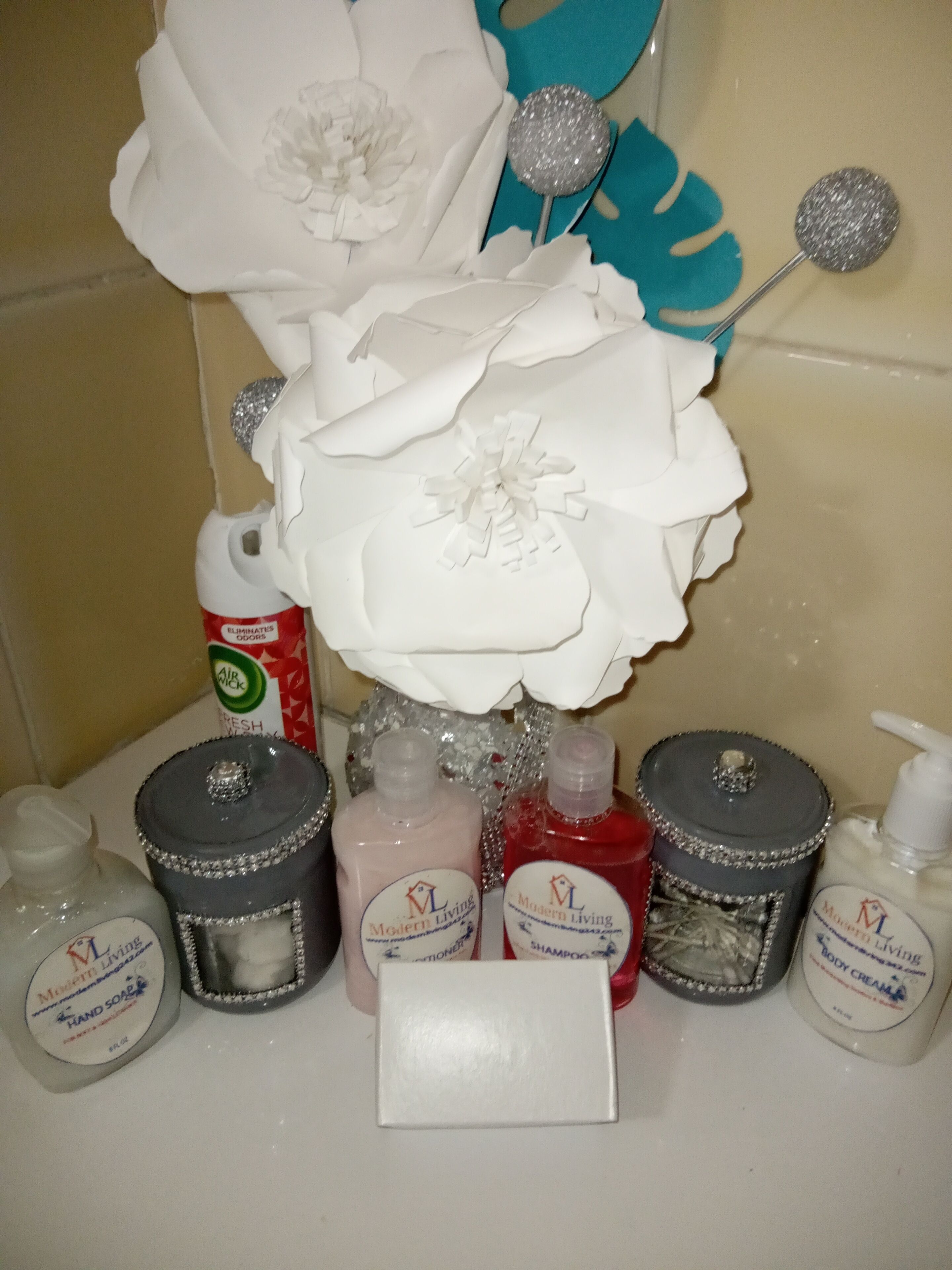 Shower, towels, soap, shampoo