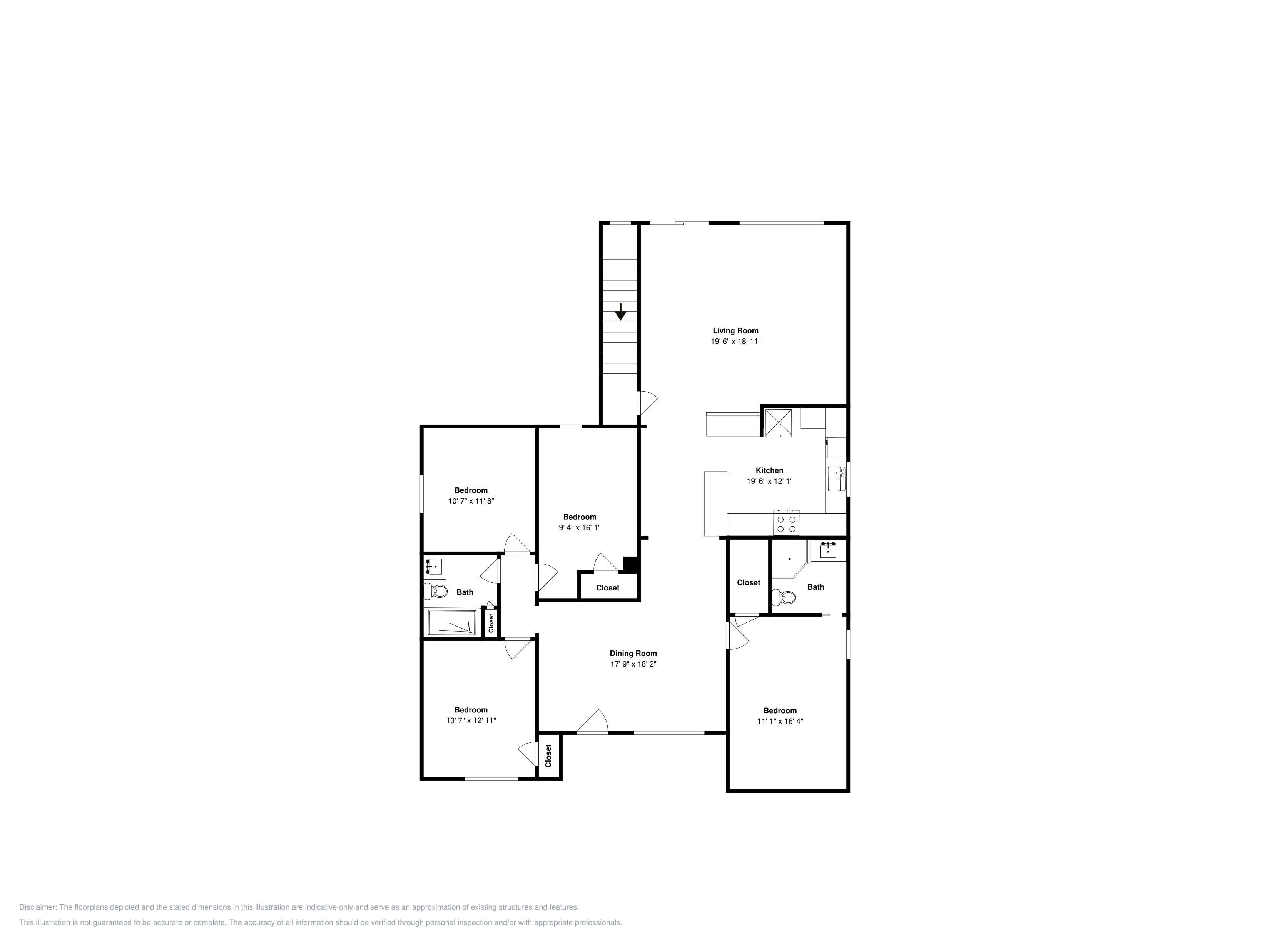 Plànol d'un habitatge que inclou un saló, cuina, menjador i tres dormitoris, cadascun amb les seves dimensions especificades.