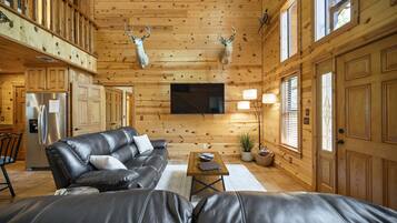 Smart TV, fireplace, foosball