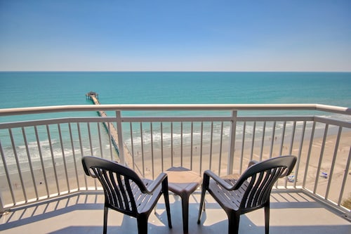 Oceanfront condo at Cherry Grove Pier with 2 pools, on-site dining, & balcony