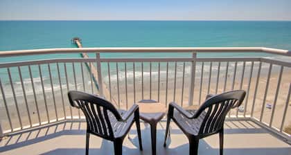 Oceanfront condo at Cherry Grove Pier with 2 pools, on-site dining, & balcony