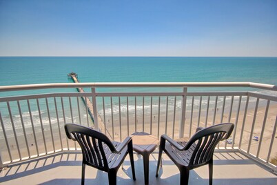Oceanfront condo at Cherry Grove Pier with 2 pools, on-site dining, & balcony