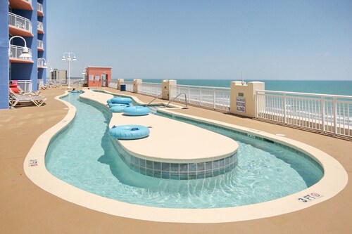 Oceanfront condo at Cherry Grove Pier with 2 pools, on-site dining, & balcony