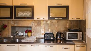 Villa | Private kitchen | Fridge, microwave, oven, stovetop
