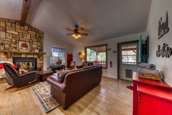 Smart TV, chimenea y reproductor de DVD 