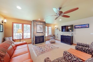 TV, fireplace, DVD player, stereo