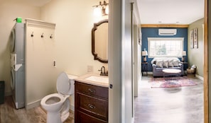 Een bad, een haardroger, handdoeken