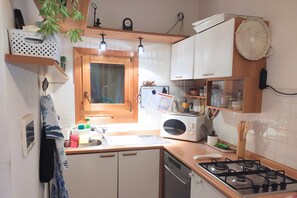 Kühlschrank, Mikrowelle, Herdplatte, Geschirrspüler