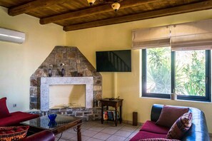 TV, fireplace