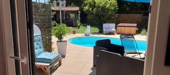 Air-conditioned villa with heated pool.