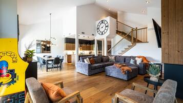 TV, fireplace, video games, stereo