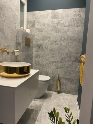 Dusche, Bidet, Seife, Toilettenpapier