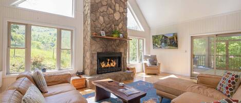 Smart TV, fireplace, video games, books