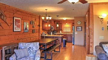 Smart TV, fireplace, video games, DVD player
