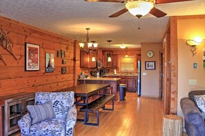 Smart TV, fireplace, video games, DVD player