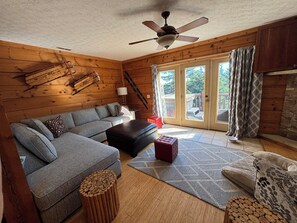 Smart TV, fireplace, video games, DVD player