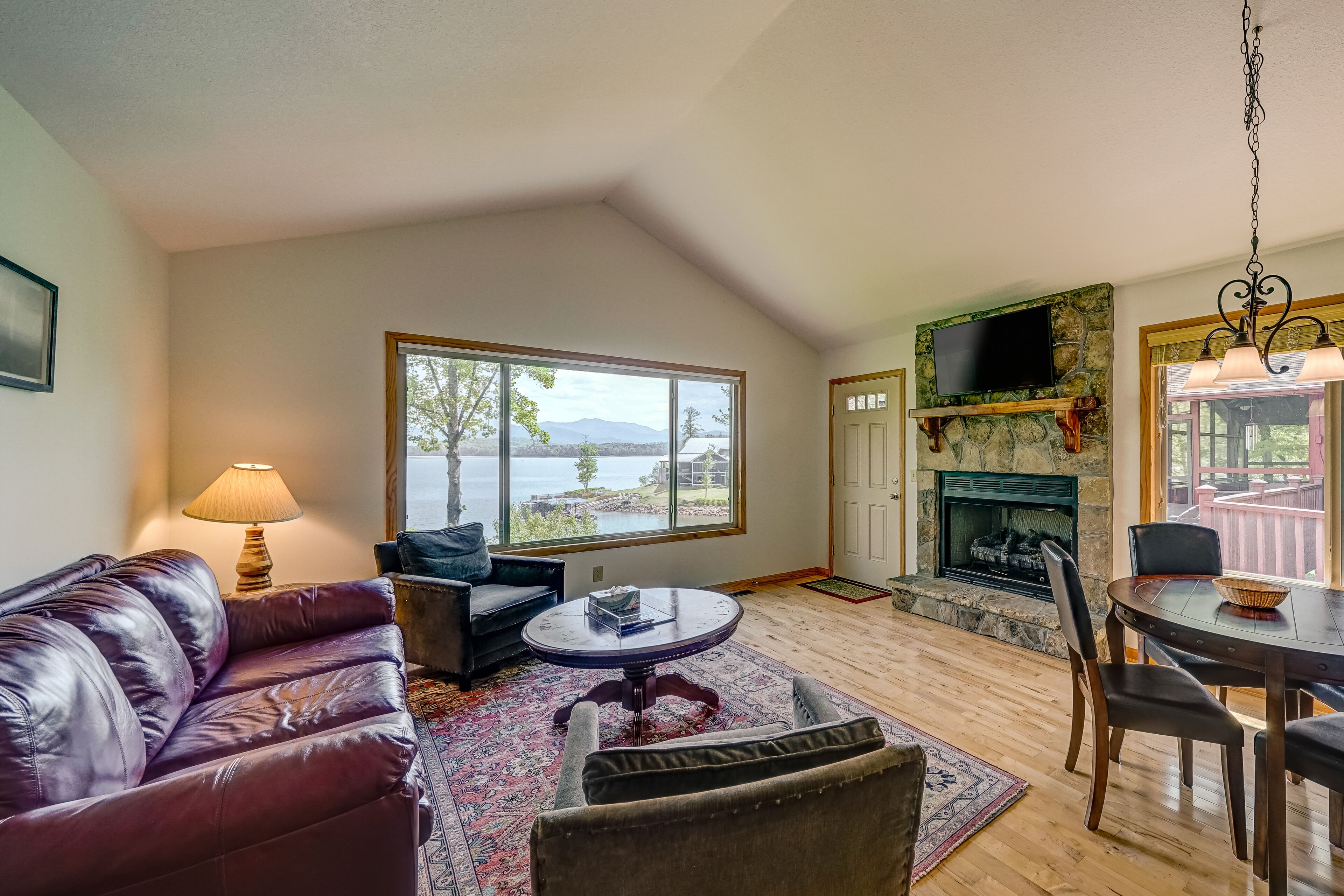 2 lakefront cabins with lake & mountain views, private dock