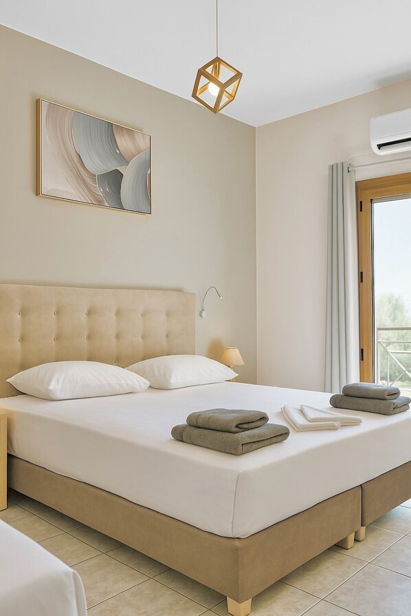 Chambre Triple Familiale, 1 chambre, non-fumeurs, vue montagne | Draps en coton égyptien, literie de qualité supérieure