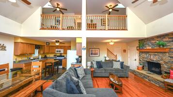 Smart TV, fireplace, video games, DVD player