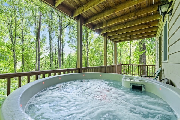Hot tub with wooded views