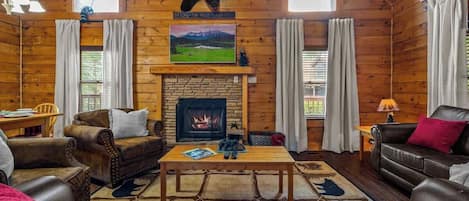 Smart TV, fireplace, video games, DVD player