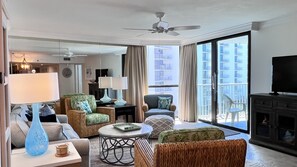 Condo, Multiple Beds, Private Pool, Beach View | Living room | 42-inch flat-screen TV with digital channels, TV