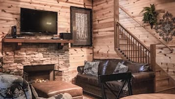 Télévision, cheminée, espaces bureaux