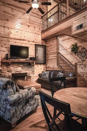 TV, fireplace, offices