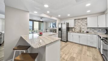 Condo, Multiple Beds, Private Pool, Beach View | Private kitchen | Fridge, microwave, oven, stovetop