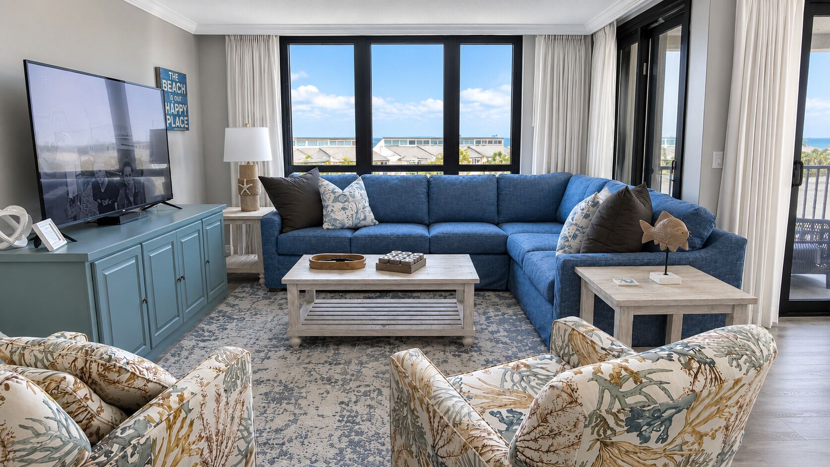 Condo, Multiple Beds, Private Pool, Beach View | Living area | 42-inch TV with cable channels