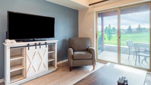 TV, fireplace, video games, DVD player