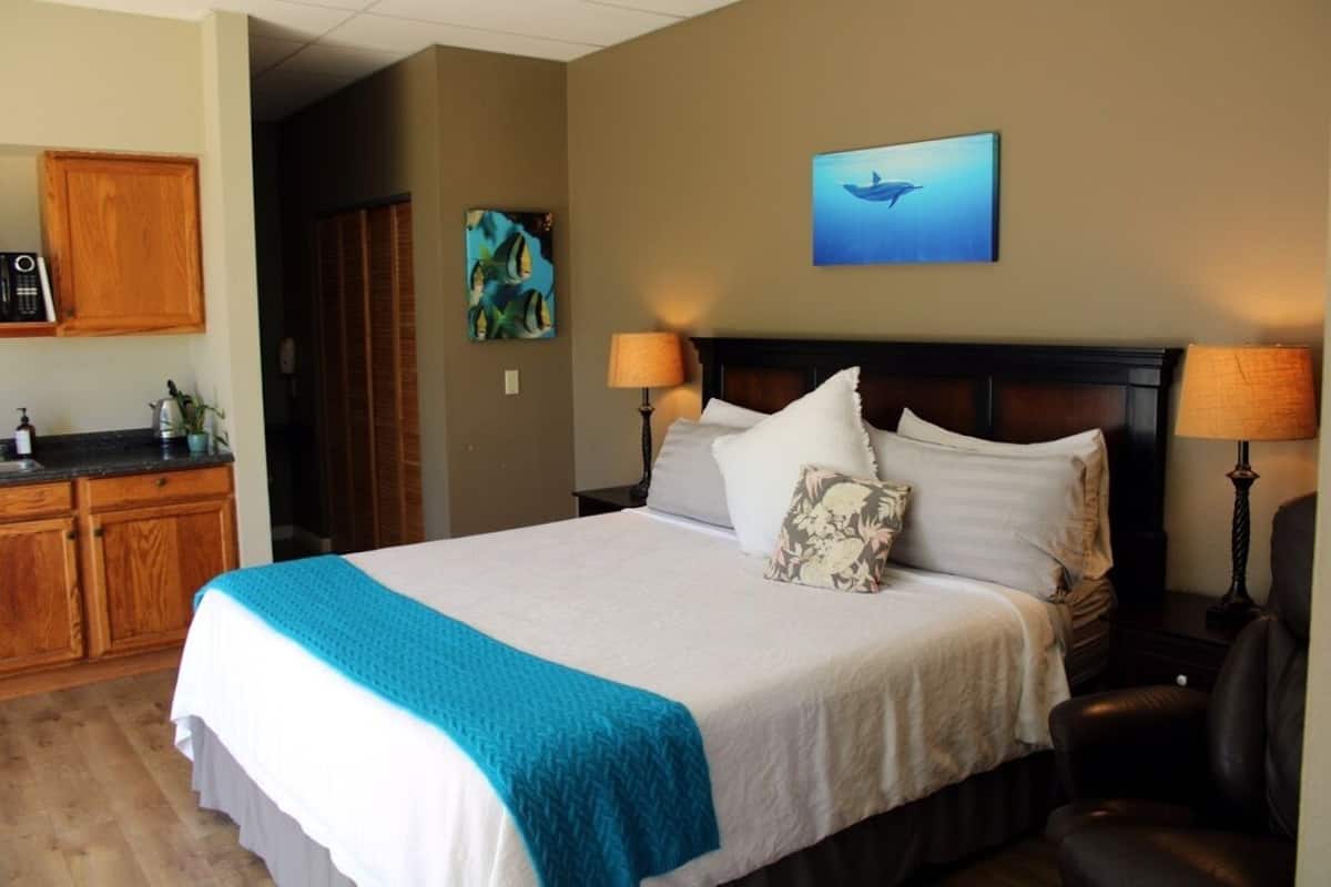 Moana Room - Panoramic Studio Suite, 1 King bed, Bay View, Garden Area - Main House | 1 bedroom, Egyptian cotton sheets, premium bedding