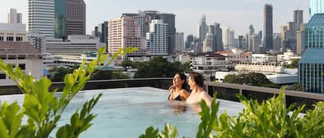 Outdoor pool, pool umbrellas